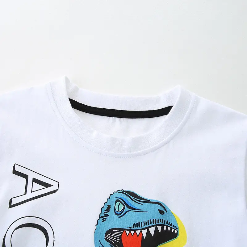 Kids Toddler T-Shirt White Dinosaur Print Round Neck