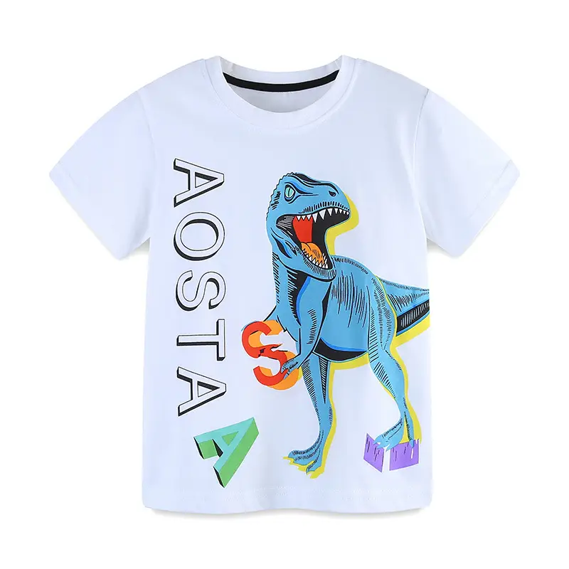 Kids Toddler T-Shirt White Dinosaur Print Round Neck
