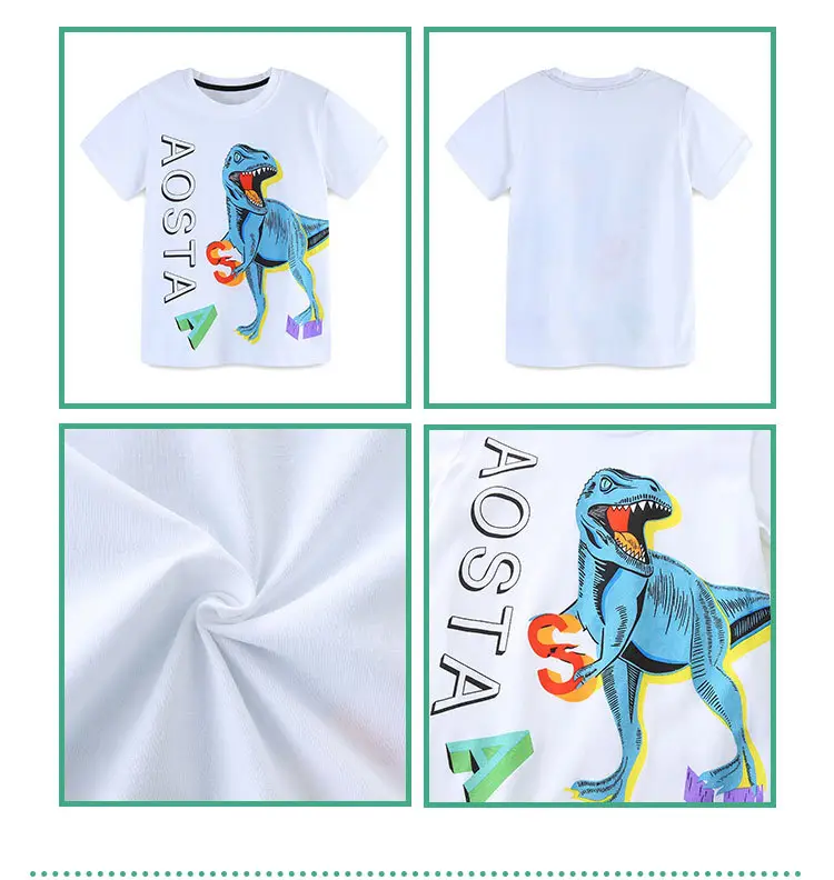 Kids Toddler T-Shirt White Dinosaur Print Round Neck — feature 38