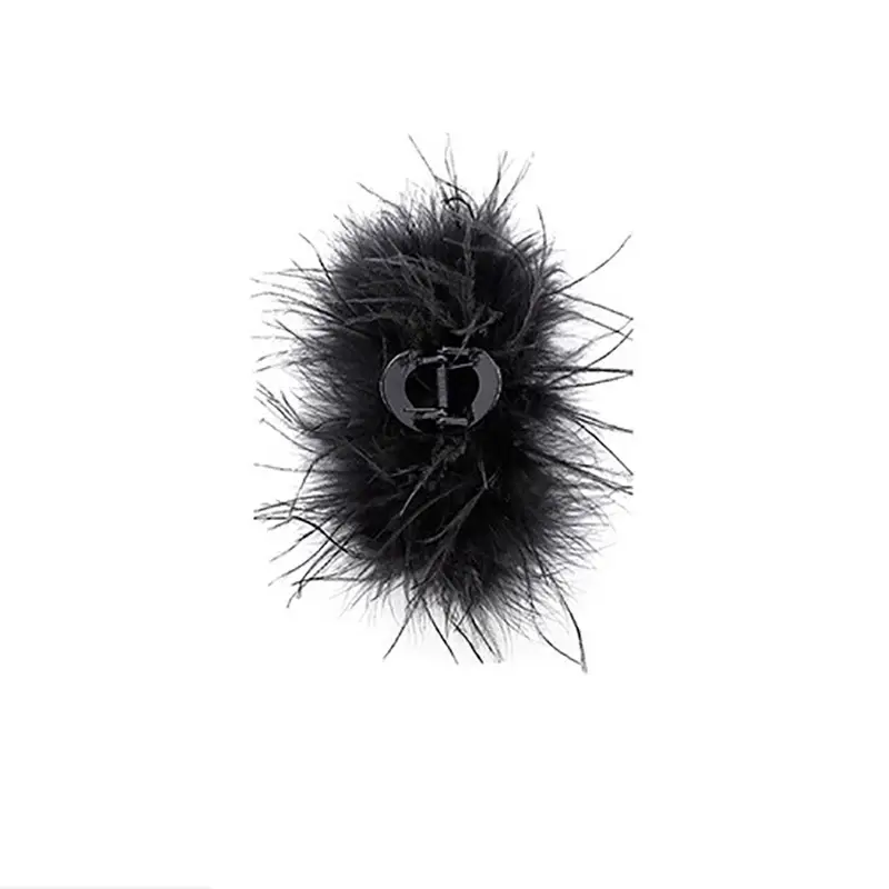 Black Ostrich Hair Clip for Women High-Grade Hair Accessory