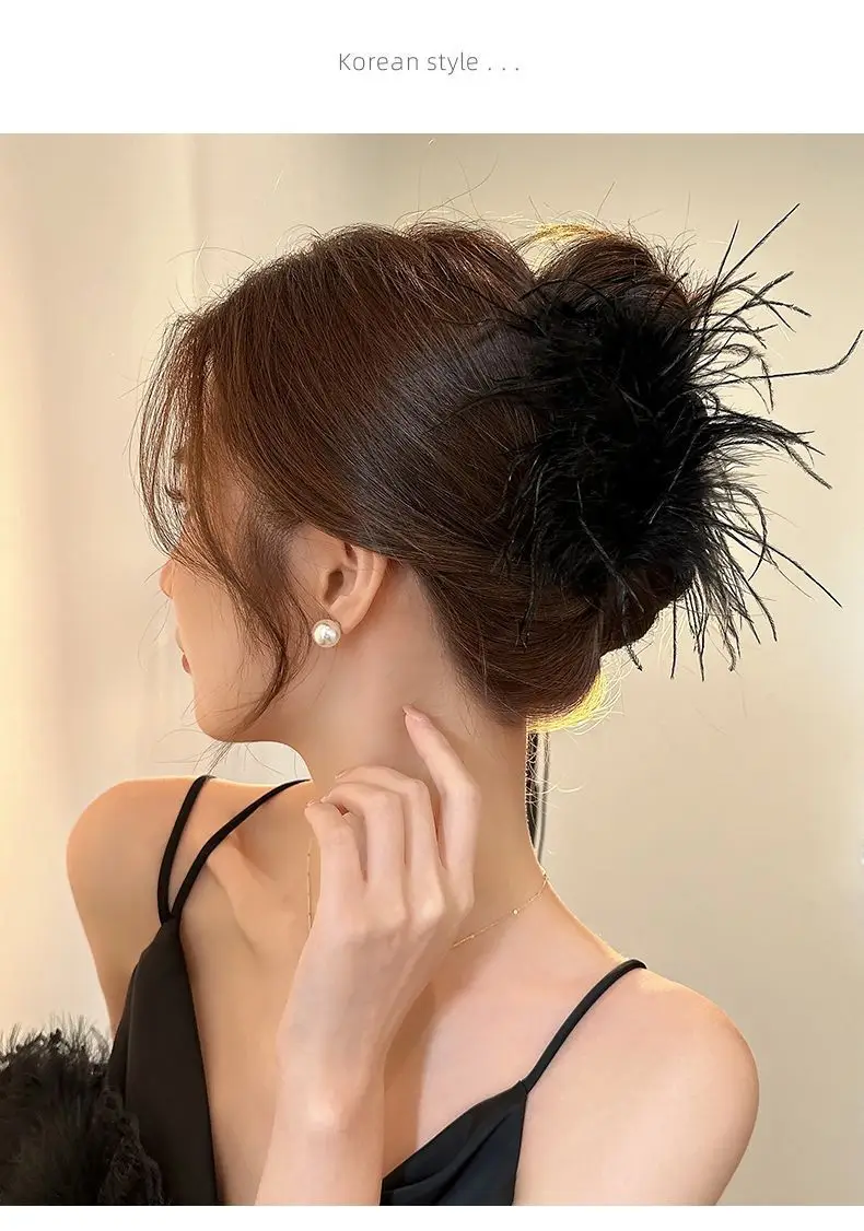 Black Ostrich Hair Clip for Women High-Grade Hair Accessory — feature 6