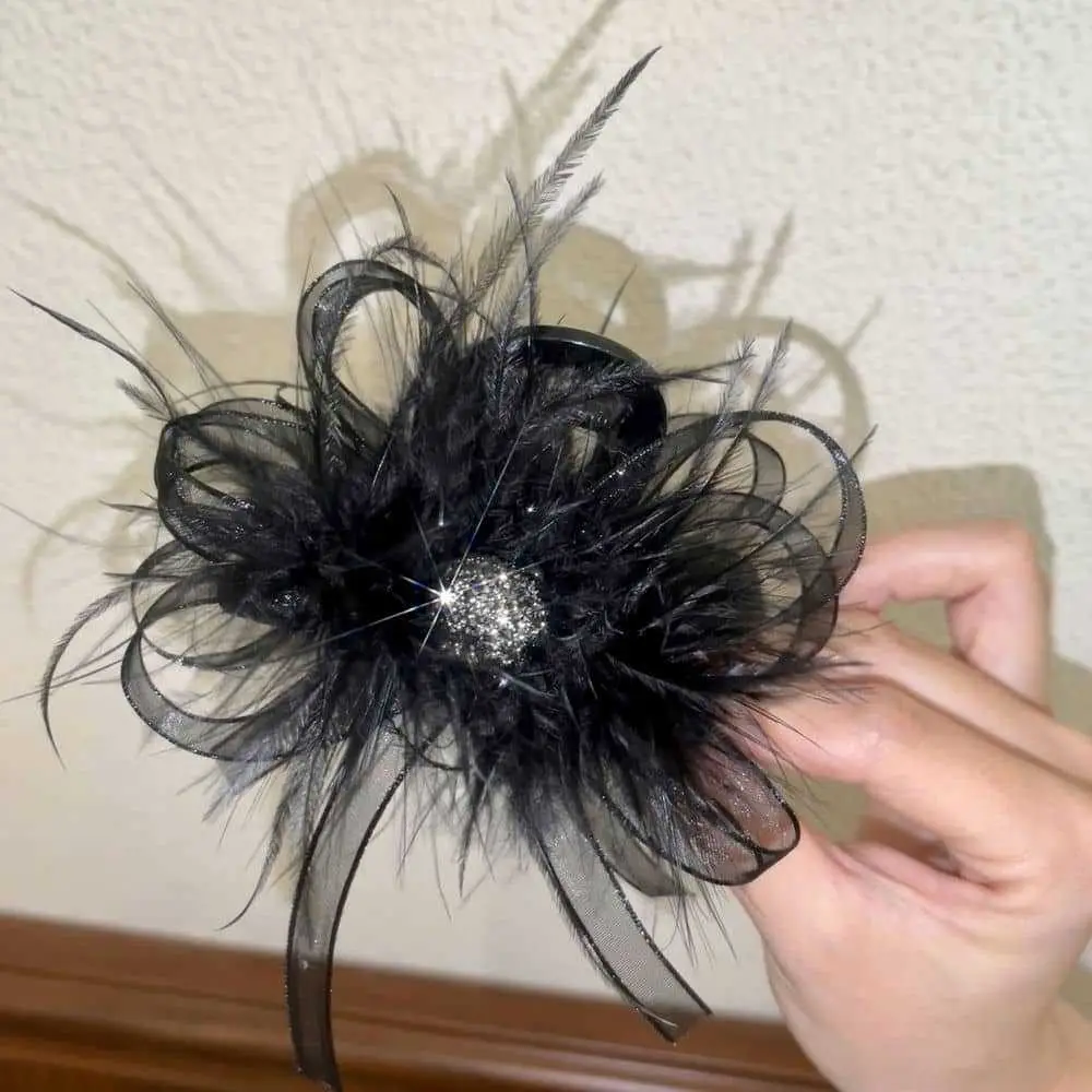 Black Ostrich Hair Clip for Women High-Grade Hair Accessory