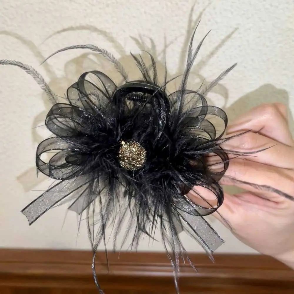 Black Ostrich Hair Clip for Women High-Grade Hair Accessory