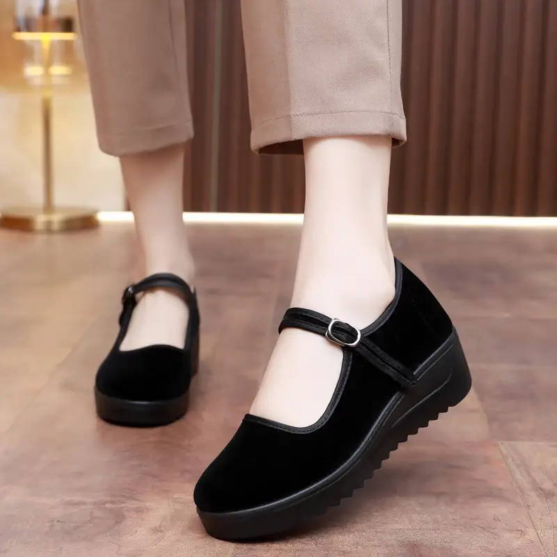 Old Beijing Cloth Shoes Women's Height Increasing Thick-soled Work Shoes Platform Sole Mother Women's Single Shoes Comfortable Non-slip Hotel Work Shoes - Image 3