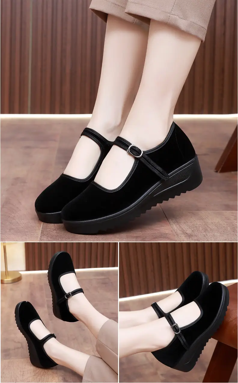Old Beijing Cloth Shoes Women's Height Increasing Thick-soled Work Shoes Platform Sole Mother Women's Single Shoes Comfortable Non-slip Hotel Work Shoes — feature 10