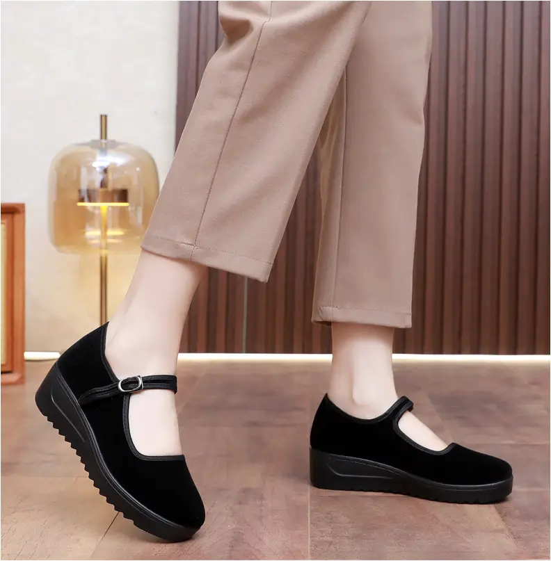 Old Beijing Cloth Shoes Women's Height Increasing Thick-soled Work Shoes Platform Sole Mother Women's Single Shoes Comfortable Non-slip Hotel Work Shoes — feature 11