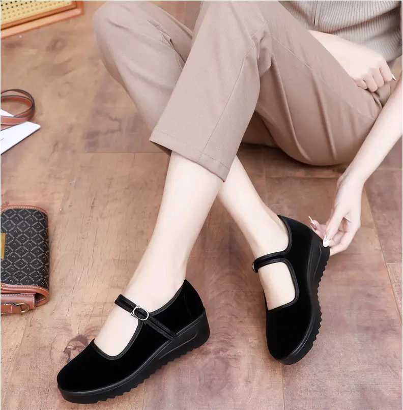 Old Beijing Cloth Shoes Women's Height Increasing Thick-soled Work Shoes Platform Sole Mother Women's Single Shoes Comfortable Non-slip Hotel Work Shoes — feature 12