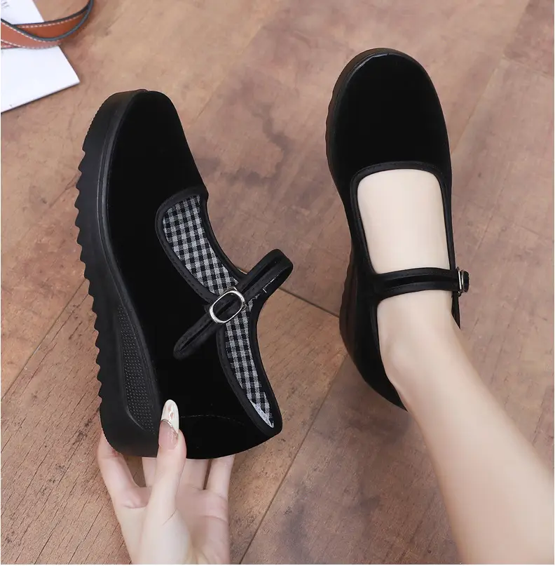 Old Beijing Cloth Shoes Women's Height Increasing Thick-soled Work Shoes Platform Sole Mother Women's Single Shoes Comfortable Non-slip Hotel Work Shoes — feature 13