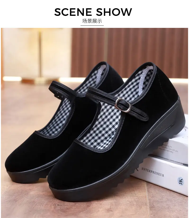 Old Beijing Cloth Shoes Women's Height Increasing Thick-soled Work Shoes Platform Sole Mother Women's Single Shoes Comfortable Non-slip Hotel Work Shoes — feature 14