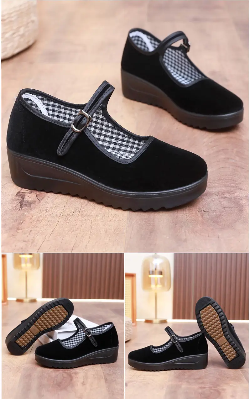 Old Beijing Cloth Shoes Women's Height Increasing Thick-soled Work Shoes Platform Sole Mother Women's Single Shoes Comfortable Non-slip Hotel Work Shoes — feature 15