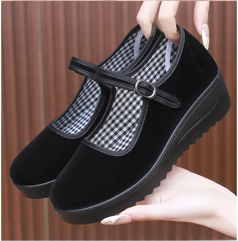 Old Beijing Cloth Shoes Women's Height Increasing Thick-soled Work Shoes Platform Sole Mother Women's Single Shoes Comfortable Non-slip Hotel Work Shoes — feature 16