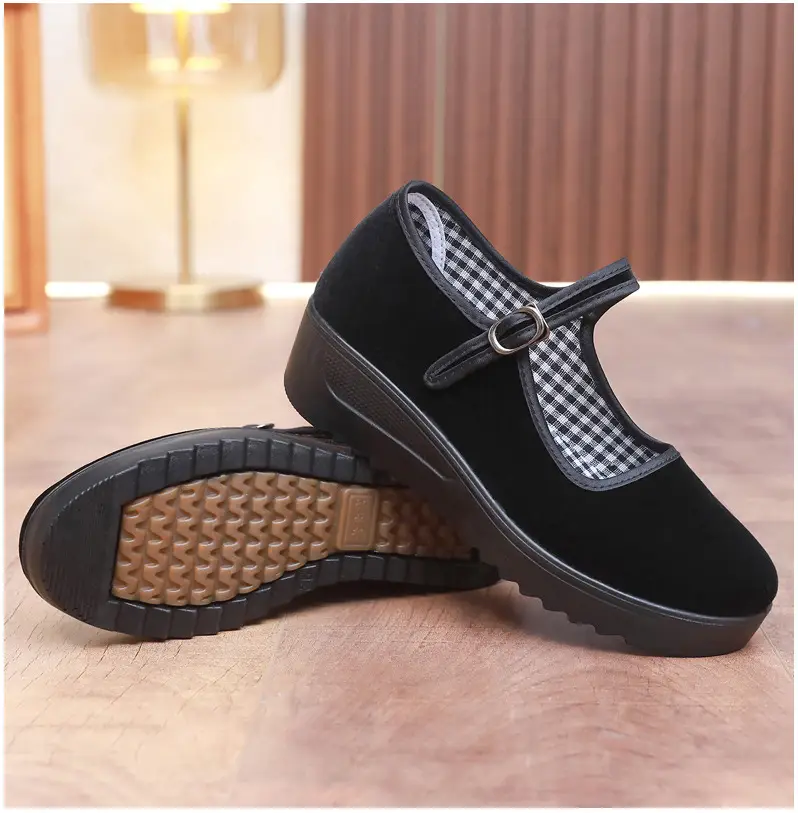 Old Beijing Cloth Shoes Women's Height Increasing Thick-soled Work Shoes Platform Sole Mother Women's Single Shoes Comfortable Non-slip Hotel Work Shoes — feature 17