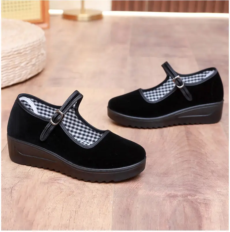 Old Beijing Cloth Shoes Women's Height Increasing Thick-soled Work Shoes Platform Sole Mother Women's Single Shoes Comfortable Non-slip Hotel Work Shoes — feature 18