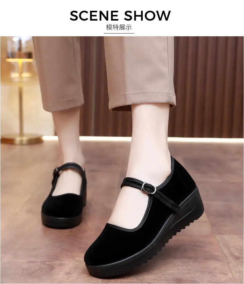 Old Beijing Cloth Shoes Women's Height Increasing Thick-soled Work Shoes Platform Sole Mother Women's Single Shoes Comfortable Non-slip Hotel Work Shoes — feature 9