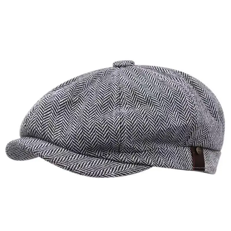 Men's British Herringbone Peaked Cap Black
