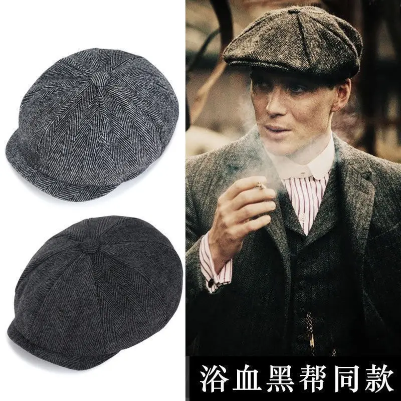 Men's British Herringbone Peaked Cap Black — feature 1