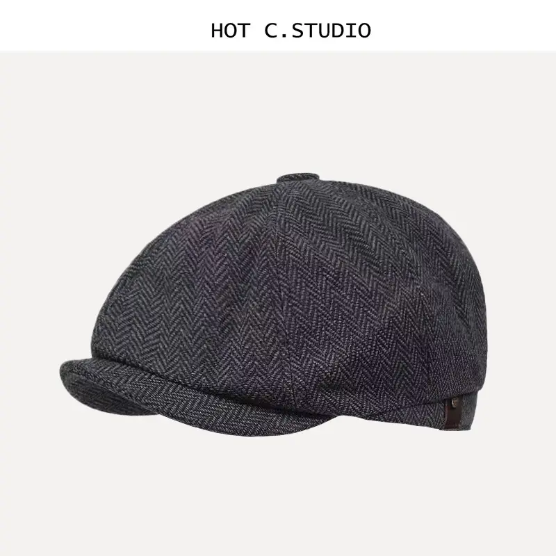 Men's British Herringbone Peaked Cap Black — feature 2