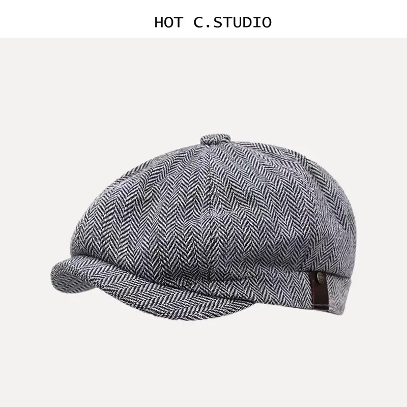 Men's British Herringbone Peaked Cap Black — feature 3
