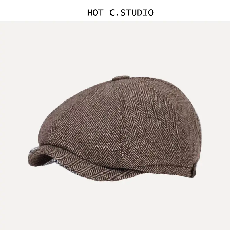 Men's British Herringbone Peaked Cap Black — feature 4