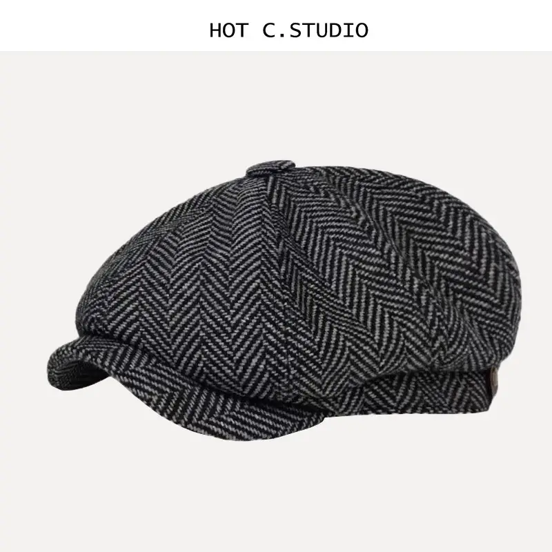 Men's British Herringbone Peaked Cap Black — feature 5