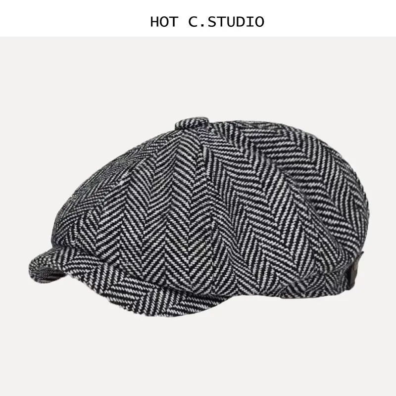 Men's British Herringbone Peaked Cap Black — feature 6