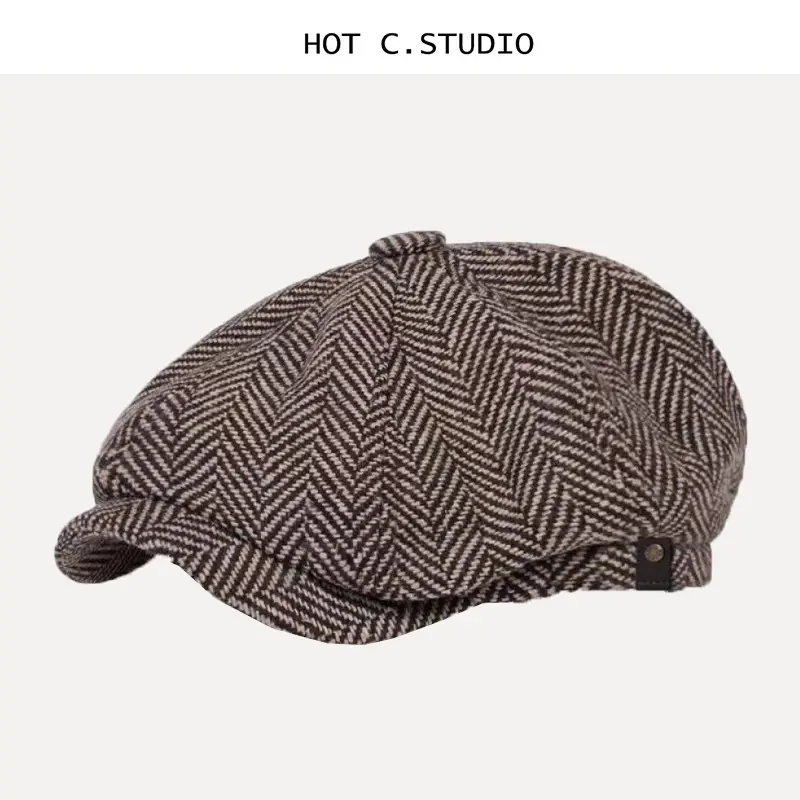 Men's British Herringbone Peaked Cap Black — feature 7