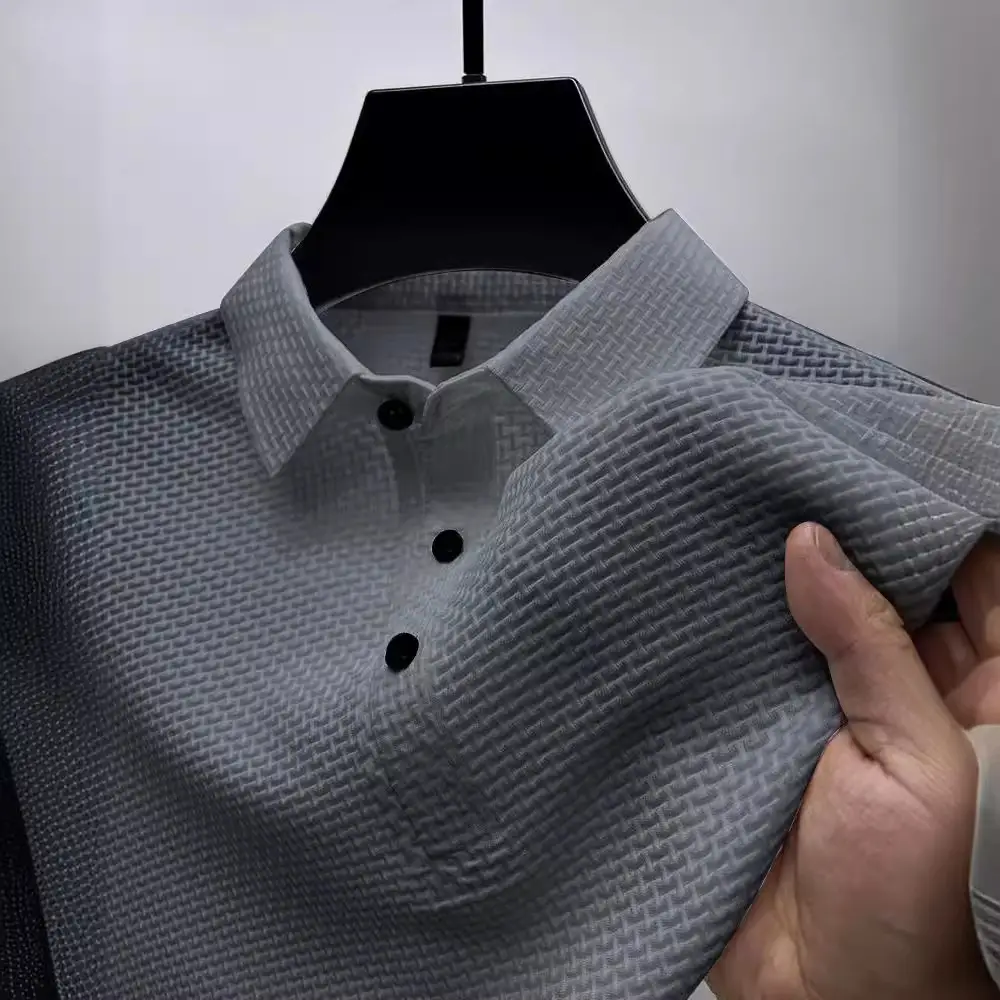 Men's Blue Ice Silk Polo T-Shirt Summer Collar - Image 10