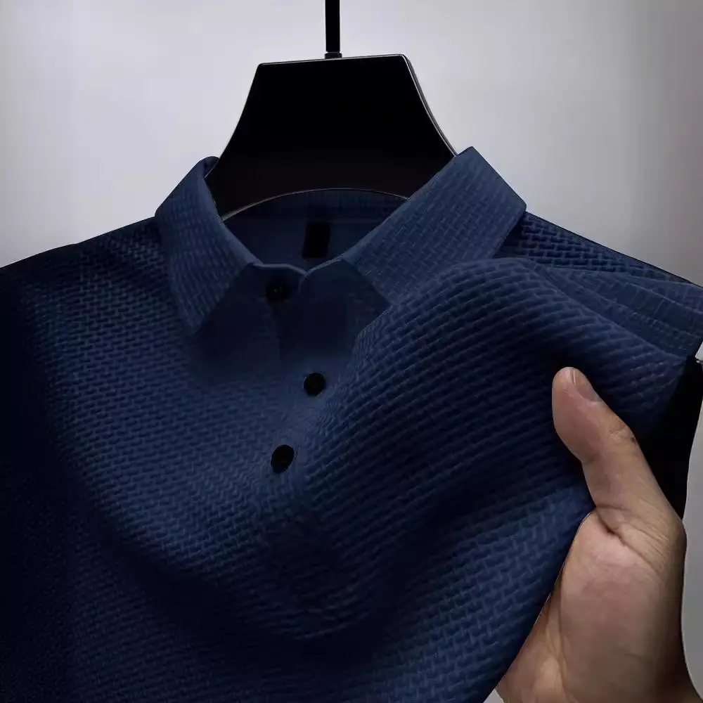 Men's Blue Ice Silk Polo T-Shirt Summer Collar - Image 11
