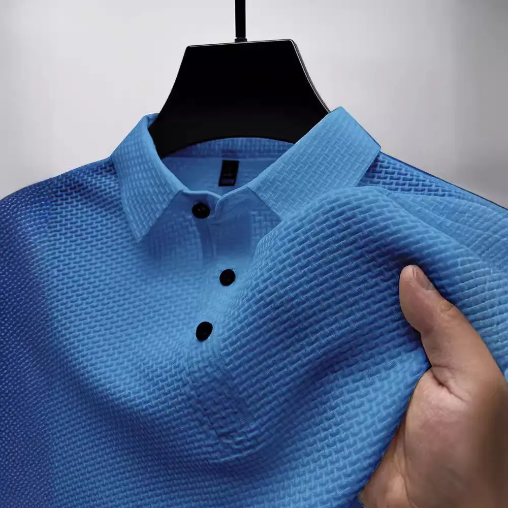 Men's Blue Ice Silk Polo T-Shirt Summer Collar - Image 12