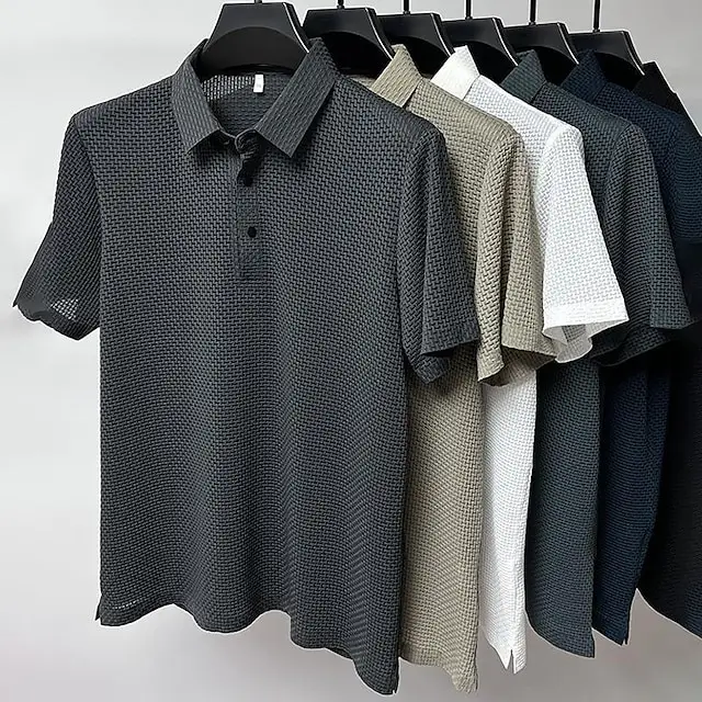 Men's Blue Ice Silk Polo T-Shirt Summer Collar — feature 3