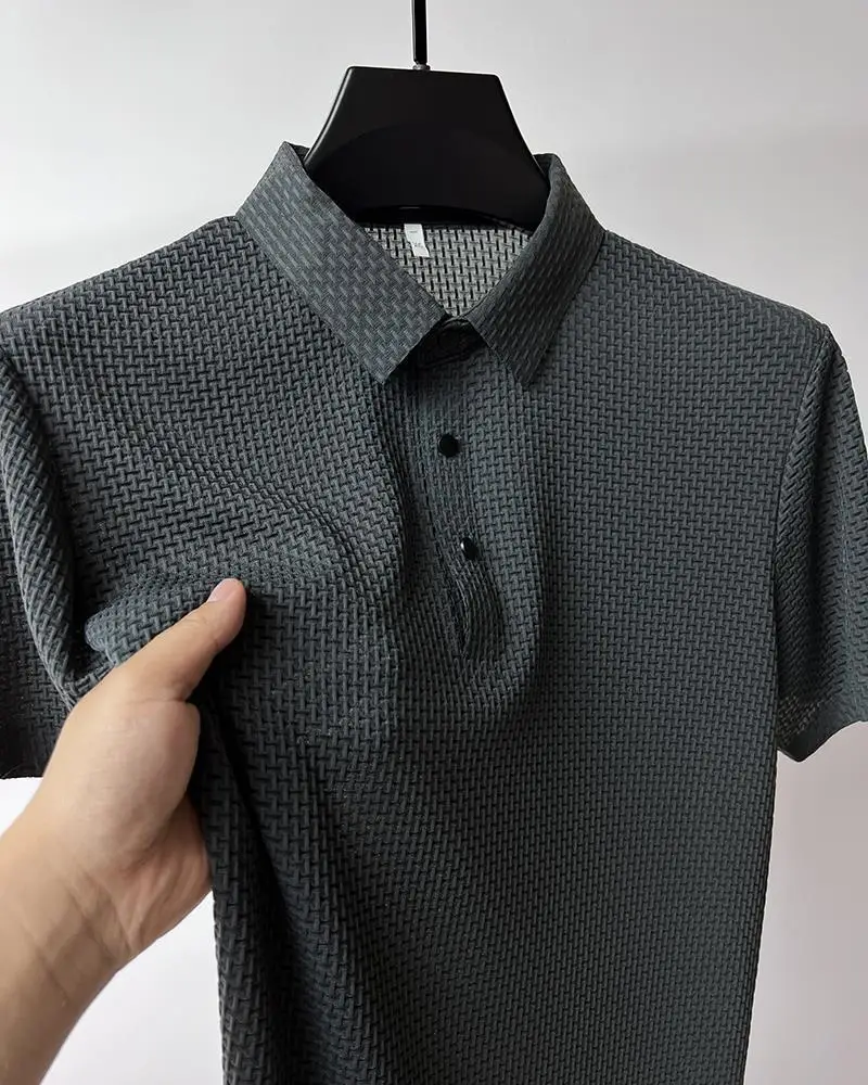 Men's Blue Ice Silk Polo T-Shirt Summer Collar — feature 4