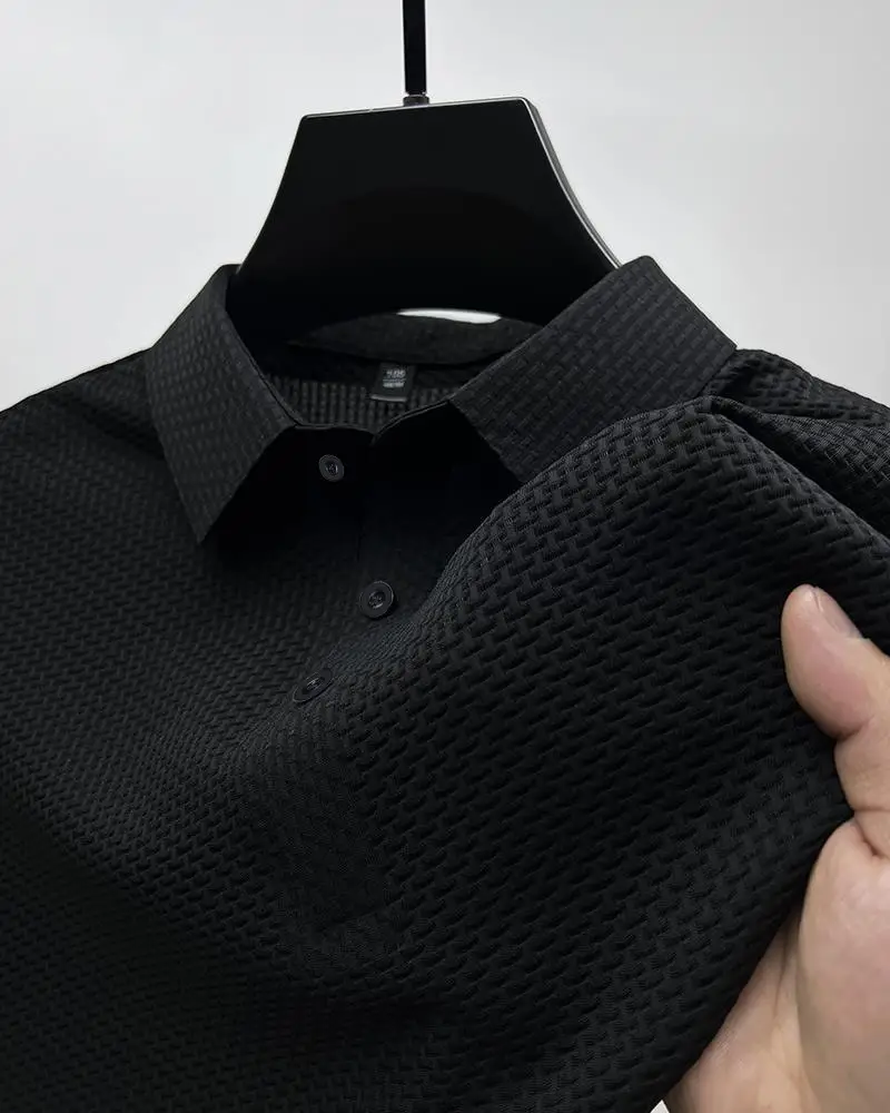Men's Blue Ice Silk Polo T-Shirt Summer Collar - Image 2