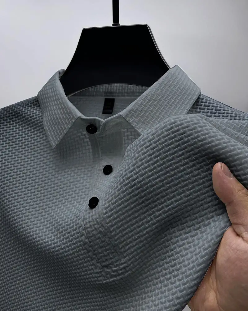 Men's Blue Ice Silk Polo T-Shirt Summer Collar - Image 3