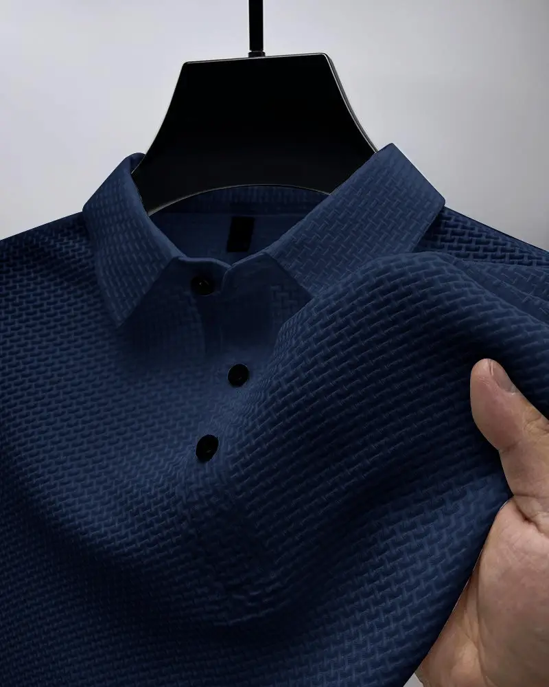 Men's Blue Ice Silk Polo T-Shirt Summer Collar - Image 4