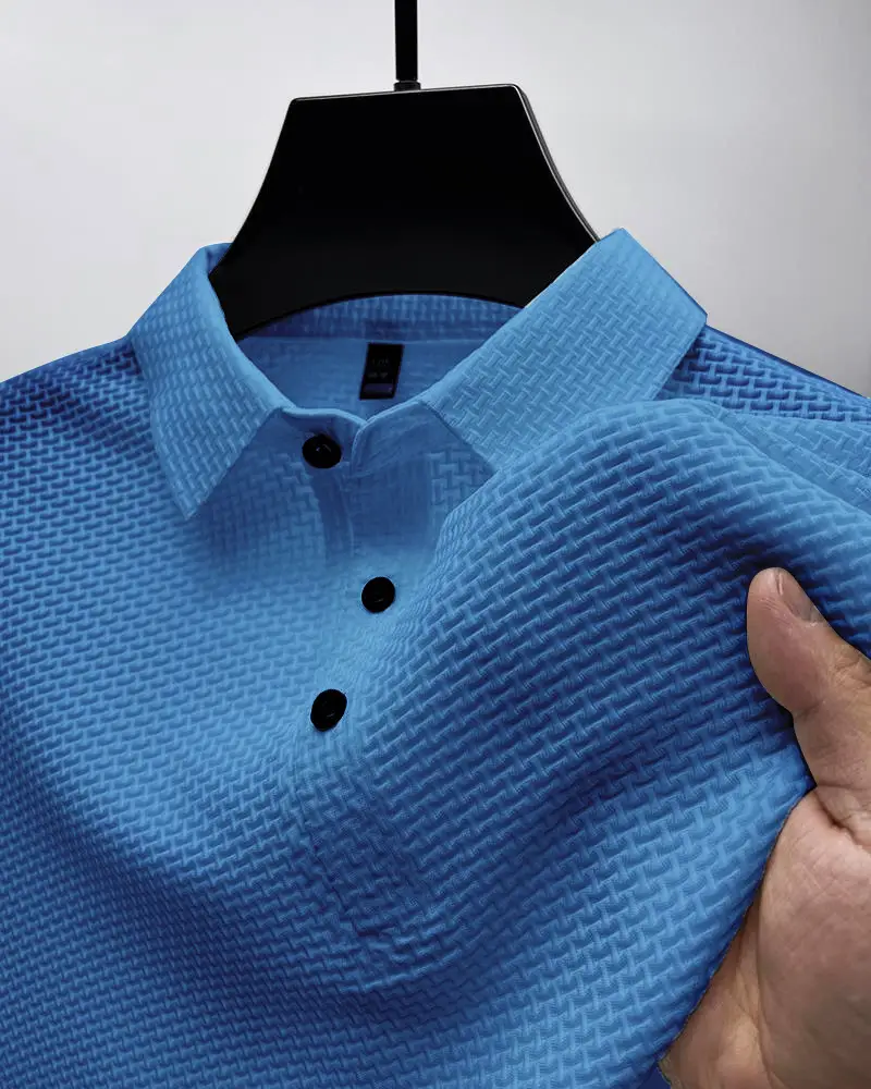 Men's Blue Ice Silk Polo T-Shirt Summer Collar - Image 6