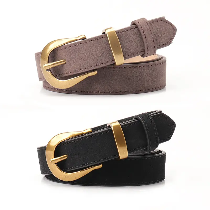 Vintage Grey Anti-velvet Belt with Gold Buckle - Image 7