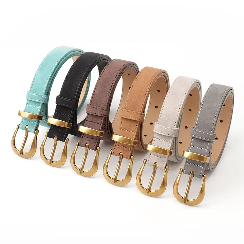 Vintage Grey Anti-velvet Belt with Gold Buckle - Image 8