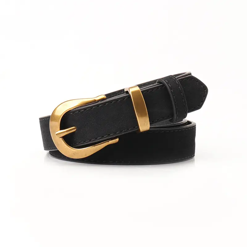 Vintage Grey Anti-velvet Belt with Gold Buckle - Image 2