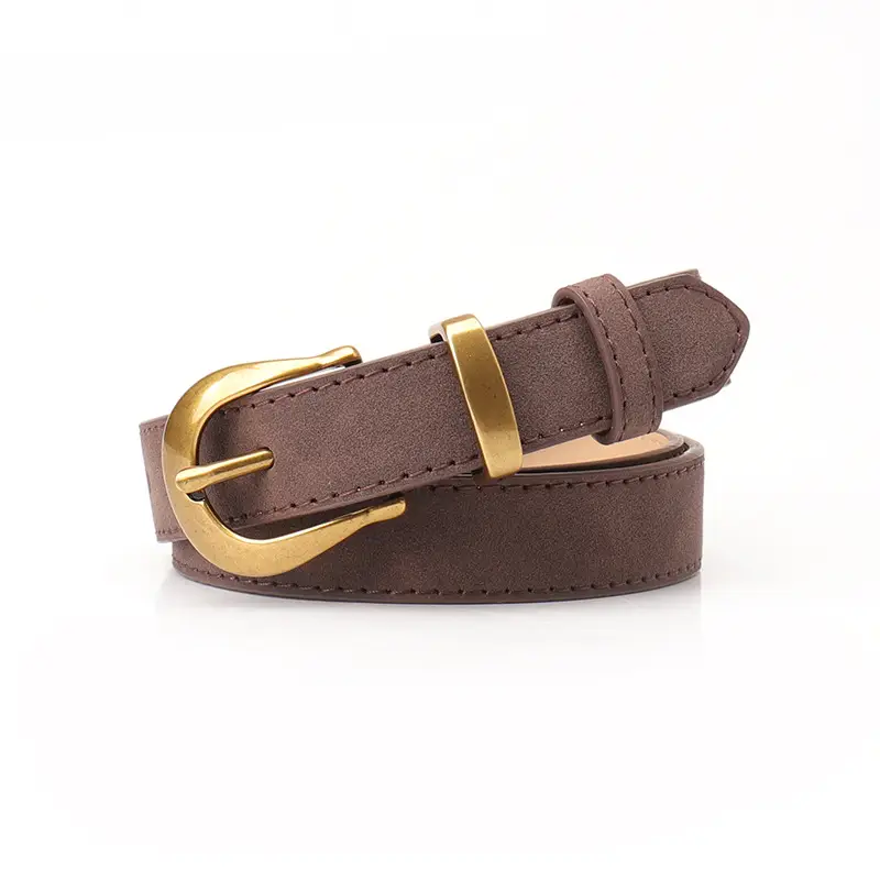 Vintage Grey Anti-velvet Belt with Gold Buckle - Image 3