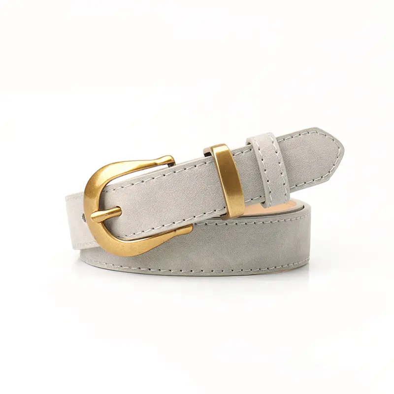 Vintage Grey Anti-velvet Belt with Gold Buckle - Image 5