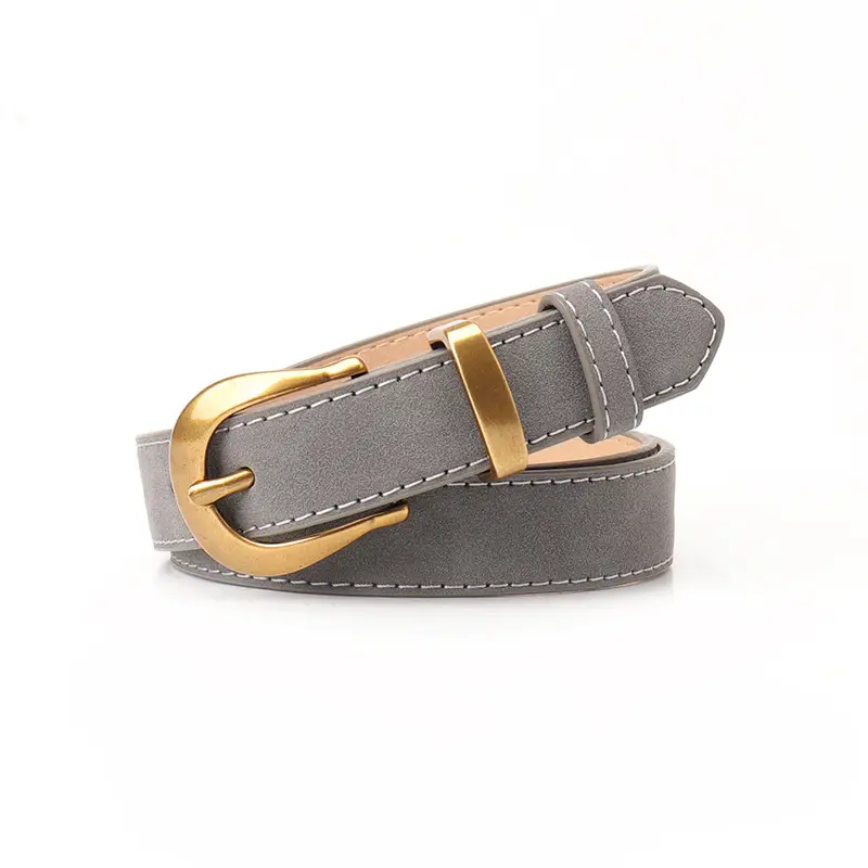 Vintage Grey Anti-velvet Belt with Gold Buckle - Image 6