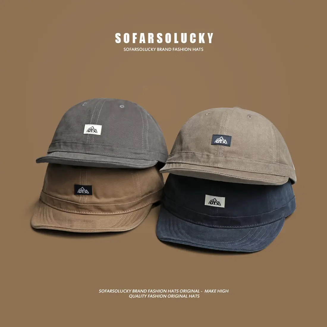 Japanese Retro Brown Peaked Cap for Men