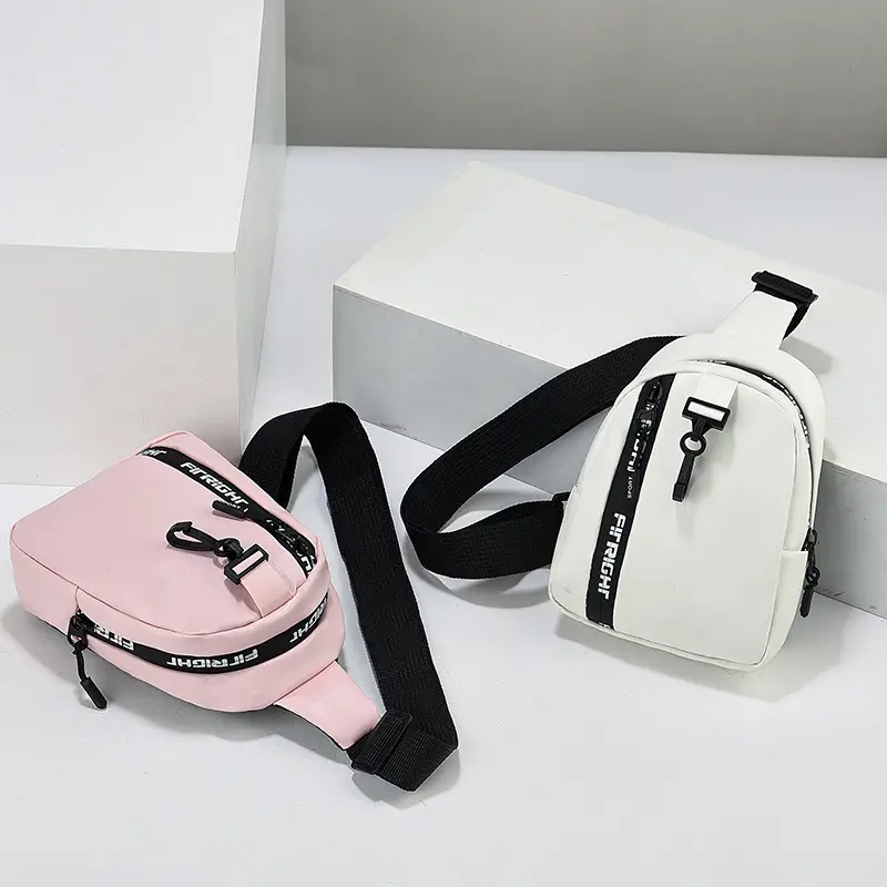 Pink Textured Women's Chest Bag with Black Strap - Image 5