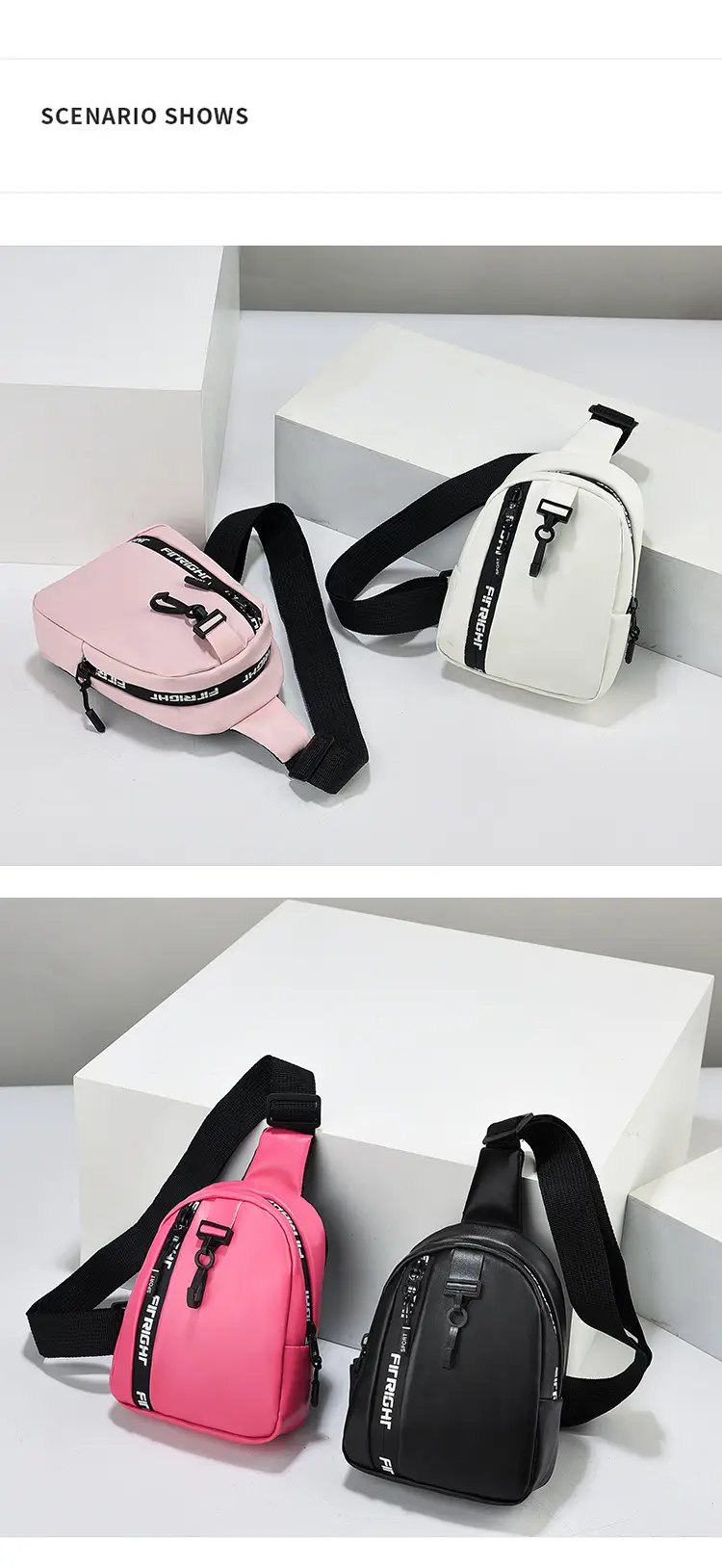 Pink Textured Women's Chest Bag with Black Strap — feature 13