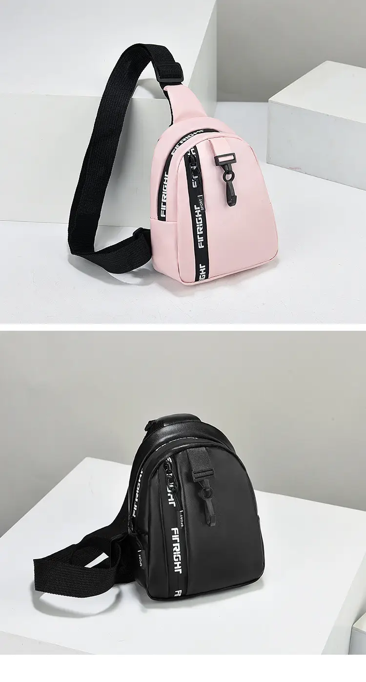 Pink Textured Women's Chest Bag with Black Strap — feature 14