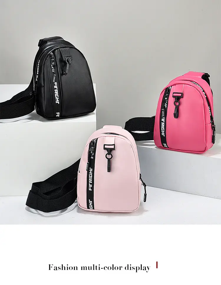 Pink Textured Women's Chest Bag with Black Strap — feature 2