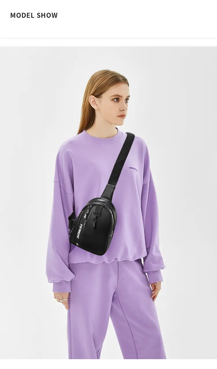 Pink Textured Women's Chest Bag with Black Strap — feature 6