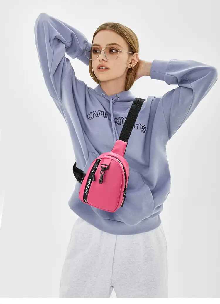 Pink Textured Women's Chest Bag with Black Strap — feature 7