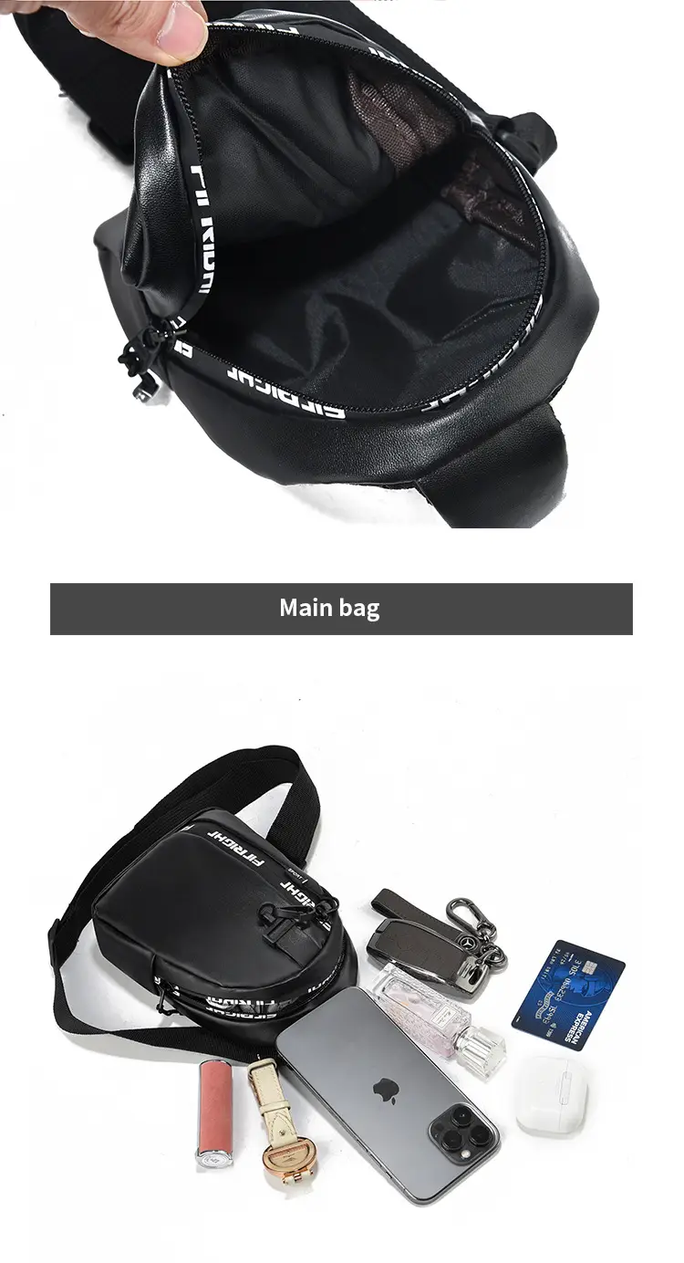 Pink Textured Women's Chest Bag with Black Strap — feature 9