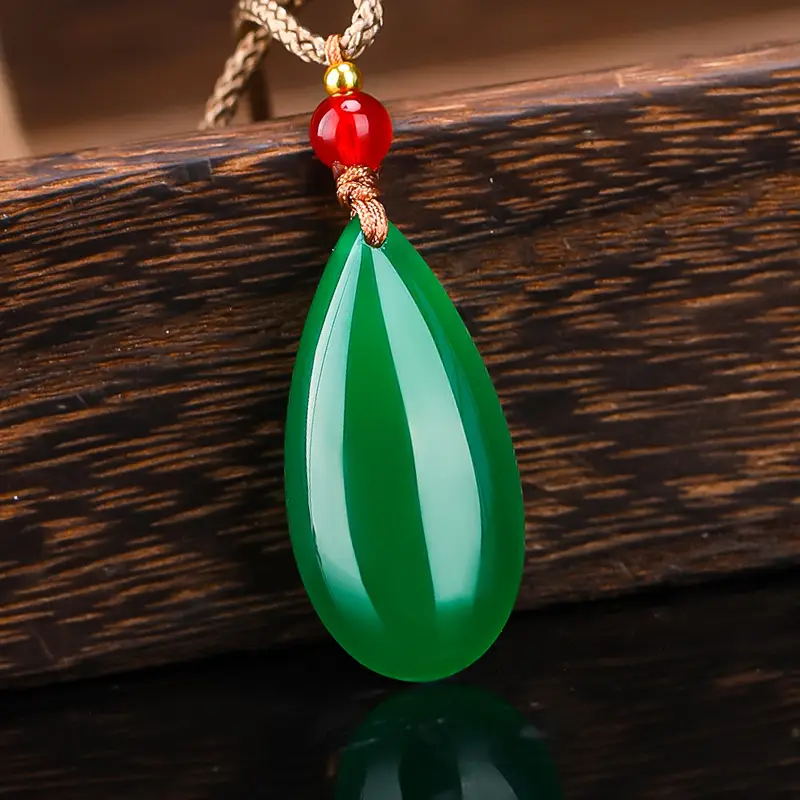 Green Agate Water Drop Pendant for Women - Image 3